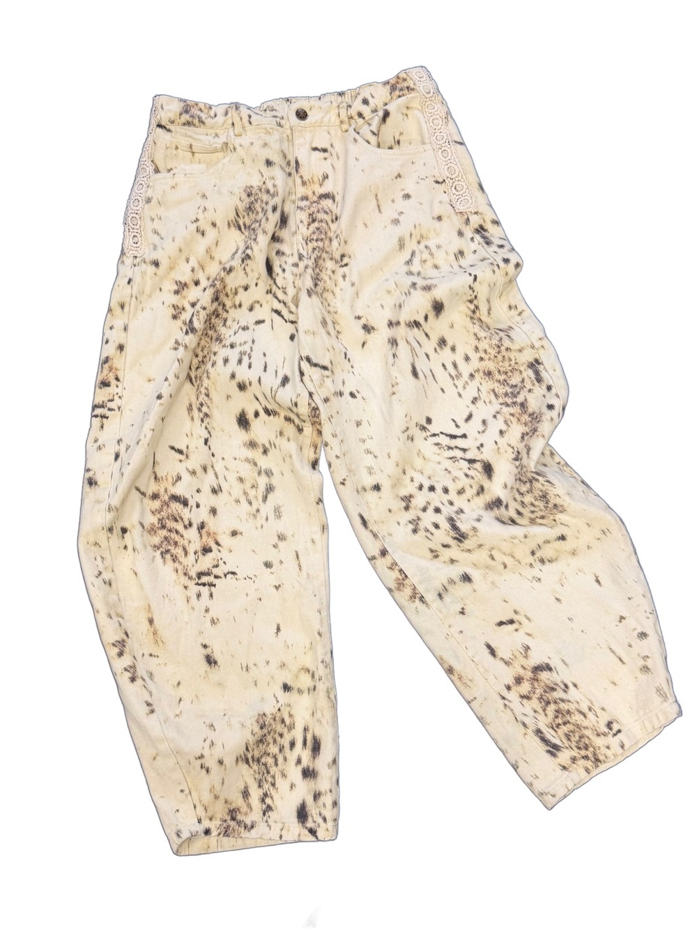 Shop Stevie Dottie Barrel Pant Lace Trim Cream Snow Leopard print Size Large
